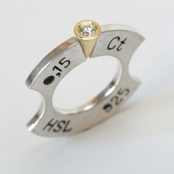 Ring, sølv og 18 kt. guld med Brillant